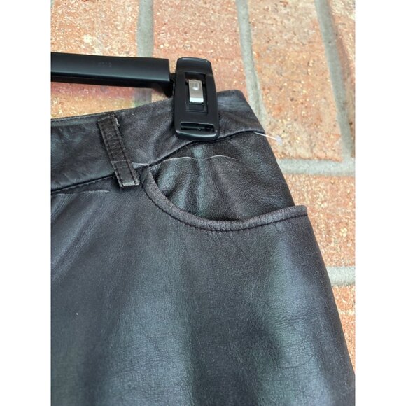 Express Black Leather Flared Motorcycle Pants Genuine Leather Nylon Womens - Picture 10 of 12